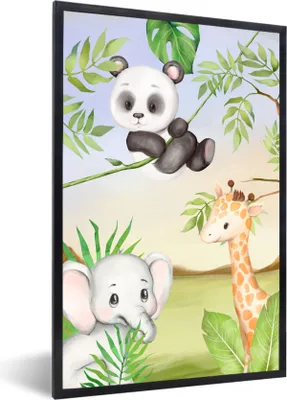 Produktbild von MuchoWow® Gerahmtes Poster Tiere - Kinder - Dschungel 20x30 cm - Poster mit Schwarzem Bilderrahmen Wandposter Rahmen Foto Bilder - Drucken - Bilder Poster im Rahmen