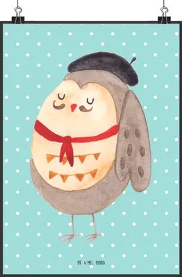 Produktbild von Mr. & Mrs. Panda Bild Eule Frankreich DIN A0 - Türkis Pastell - Geschenk, glücklich, kunstdruck poster, Wandbild, Französisch, La Vie Est Belle, wanddeko, Plakat
