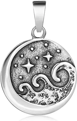 Produktbild von MATERIA by Matthias Wagner Mond Anhänger mit Sternen und Wellen 925 Sterling Silber inkl. Schmuckbox KA-28