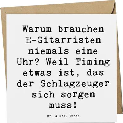 Produktbild von Mr. & Mrs. Panda Glückwunschkarte Spruch E-Gitarre Timing - Weiß - Geschenk, Grußkarte, Band, faltkarte, Musiker, doppelkarte, Spielen lernen, Klappkarte, anlasskarte