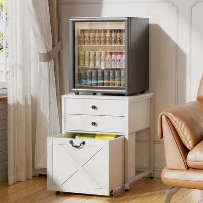 Produktbild von Mini-Backofen/Kühlumbauschrank mit Aufbewahrung, 3-stöckiger Organizer, mit Rollschrank, robuster Kühlschrankständer für Zuhause und Büro, rustikales