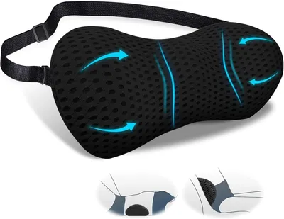 Zdjęcie produktu dla Poduszka lędźwiowa 123 cm, pianka pamięciowa, ergonomiczne wsparcie, czarny, do krzesła biurowego