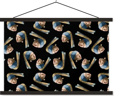 Produktbild von MuchoWow® Textilposter Mädchen mit Perlenohrring - Muster - Vermeer 60x40 cm mit schwarzem Rahmen - Hölzernes