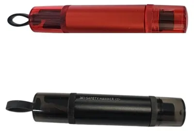Immagine prodotto di INF AC06 Set Rompi Vetro di Emergenza Auto — Confezione da 2 Nero+Rosso (Staffa e Vetro di Prova), Metallo, Punta Acciaio al Tungsteno, Taglierina Cintura