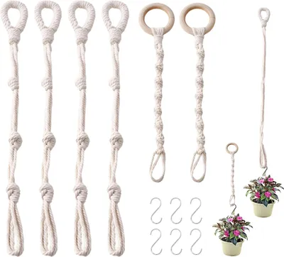 Produktbild von Makramee Blumenampel, beige Baumwolle, 6 Stück, für Innen und Außen