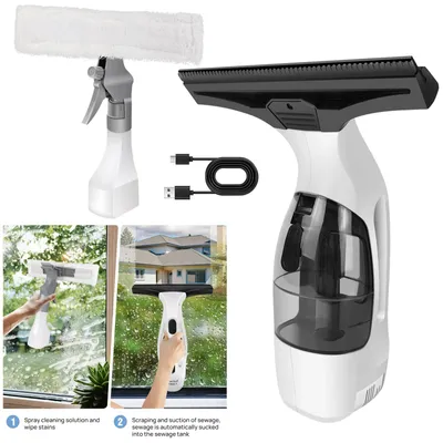 Produktbild von Kabelloser Fenstersauger - Wiederaufladbarer Fensterreiniger - 2-in-1 - 300-ml-Sprühflasche - Weiß