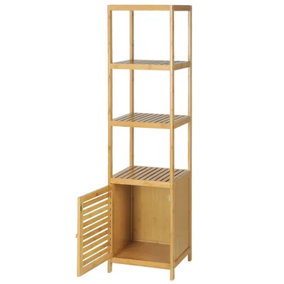 Produktbild von WOLTU Standregal Badregal Bambus Holzregal mit 5 Ablageflächen + Stauraum RG9289