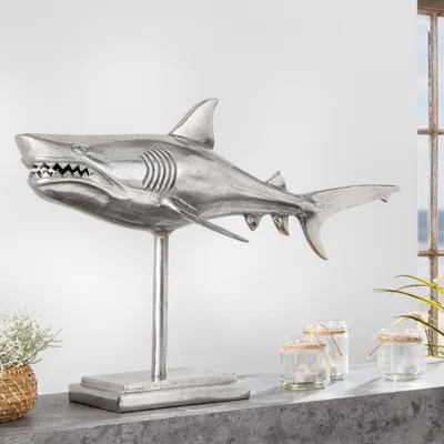 Produktbild von riess-ambiente Maritime Skulptur HAI 68cm silber Metall Design Haifisch Dekoration