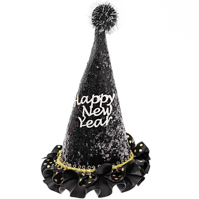 Produktbild von YEY! Let's Party Partyhut Happy New Year Schwarz 11x11x19cm