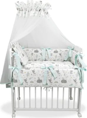 Produktbild von Baby-Delux Beistellbett Babybett 90x40 weiß inkl. Matratze, Bettwäsche Set komplett Waldgeflüster