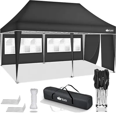 Produktbild von Pavillon 3x6m wasserdicht | Pop-Up Faltpavillon höhenverstellbar | Gartenzelt UV Schutz 50+ | Partyzelt mit Tasche für Garten (Anthrazit - mit 3 Seitenteilen)