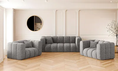Produktbild von Kaiser Möbel Sofagarnitur 2+1+1 Couchgarnitur serie Grand stilvol, Stoff Haga Grau