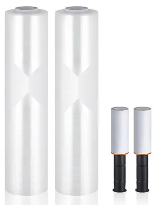 Produktbild von Industriestärke - Transparente Palettenfolie 381 mm x 305 m - 2er-Set - Stretchfolie 60 Gauge - Strapazierfähige Schrumpffolie mit Griffen für Verpacken von Paletten, Versand und Umzüge