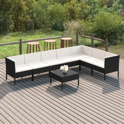 Produktbild von Möbel 8-tlg. Garten-Lounge-Set mit Auflagen Poly Rattan Schwarz - Balkonmöbel 3094428