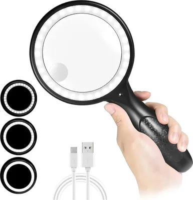 Produktbild von Leselupe mit 33 LEDs, 30-fache Vergrößerung, Handlupe mit Licht, inklusive Linsentuch, ideal für Senioren & Kinder zum Lesen