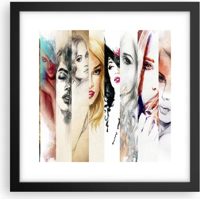Produktbild von Gerahmtes Poster - Schwarzer Rahmen - Frauen Schönheit Dame Illustration - 30x30 cm - Wand Bild - Wanddeko - Wandbilder - Wandposter - Bilderrahmen - Bilder - Kunstdruck - Wandbild - P2BAC30x30-3012
