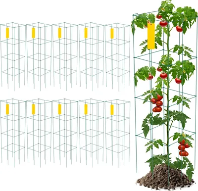 Obrázek produktu pro SucceBuy klece na rajčata, 30 x 30 x 117 cm, balení 10 čtvercových podpěrných věží pro rostliny, zelená ocel potažená PVC, pro popínavou zeleninu, ovoce a květiny