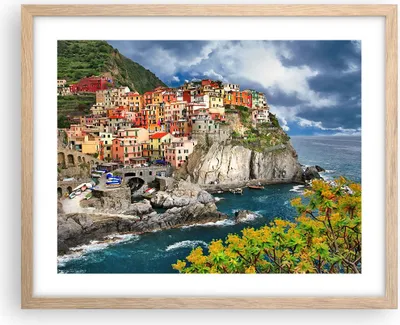 Produktbild von Gerahmtes Poster - Rahmen in heller Eiche - Italien küste felsen landschaft - 50x40 cm - Wand Bild - Wanddeko - Wandbilder - Wandposter - Bilderrahmen - Bilder - Kunstdruck - P2NAA50x40-2710