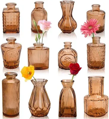 Produktbild von Blumen-Vasenset 12-teilig für Tischdeko, Hochzeit, Wohnzimmer, rustikal