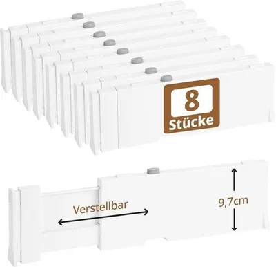 Produktbild von 8er-Set ausstellbare Ladehalter in Weiß für Babykleidung, Büro und Küche, Höhe 9,7 cm, Verstellbarkeit 28-43 cm