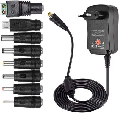 Zdjęcie produktu dla Uniwersalny transformator sieciowy – 30 W – uniwersalny zasilacz sieciowy – AC na DC 3 V, 4,5 V, 5 V, 6 V, 7,5 V, 9 V, 12 V, 1 A, 2 A – transformator impulsowy – z 8 wyjściami DC – do sprzętu elektronicznego – maks. 2000 mA – czarny