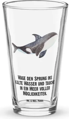 Produktbild von Mr. & Mrs. Panda Trinkglas Orca - Transparent - Geschenk, Meer, Bierglas, Wasserglas, Wal, Orcas, Neustart, Longdrinkglas, Glas, Tumbler, Cocktailglas, Arbeit