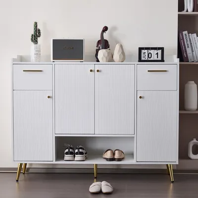 Produktbild von Schuhschrank, 130/37/100 cm, Mehrzweckschrank mit Schuhregal, Schubladen und Türen, Highboard, Sideboard
