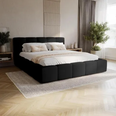 Produktbild von Chilly Möbel Design Bett Palermo - Komfort Polsterbett mit Stauraum und elegantem Kopfteil 200x200 cm / Holzrahmen / Velo / Schwarz