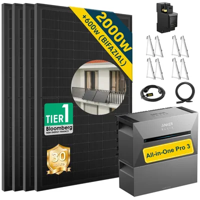 Produktbild von ALLDREI Balkonkraftwerke mit Speicher Anker Solix Solarbank 3 E2700 Pro & BP2700x1,Komplettset mit 4x500W Bifazialer Solarpanel & Smarten Zähler