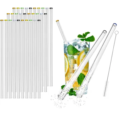 Produktbild von com-four® 30x Glasstrohalme 23 cm spülmaschinenfest und wiederverwendbar - Glas Strohhalme für Bubble Tea, Slush, Cocktail, Säfte - Trinkhalme Glas mit Reinigungsbürste - Glastrinkhalm