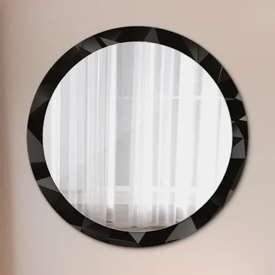 Produktbild von Ø100cm Spiegel - Glasrahmen mit Aufdruck - Wandspiegel Schlafzimmer - Abstrakt schwarz