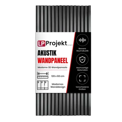 Produktbild von LP Projekt Holzwandpaneel 120 x 60cm | Modernes 3D Akustikpaneel für Räume & Büros | Dekorativ Schwarz Wandpaneel geeignet für dekorative Wand