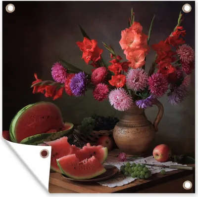 Produktbild von MuchoWow® 50x50 cm Outdoor-Poster Gartendeko Sichtschutz Garten Poster für den Garten  Farben - Stillleben - Obst