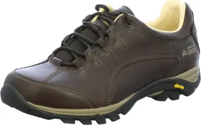 A single brown hiking shoe is shown from a side-diagonal angle against a white background.
