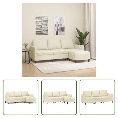 Produktbild von The Living Store 3-Sitzer-Sofa mit Hocker Creme 180 cm Kunstleder
