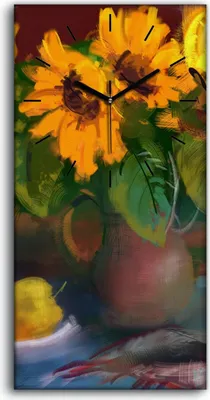 Produktbild von Wanduhr Bürouhr Leinwand Bild Geräuschlos 30x60 Gemälde Blumen Pflanzen Kunst - schwarze Hände