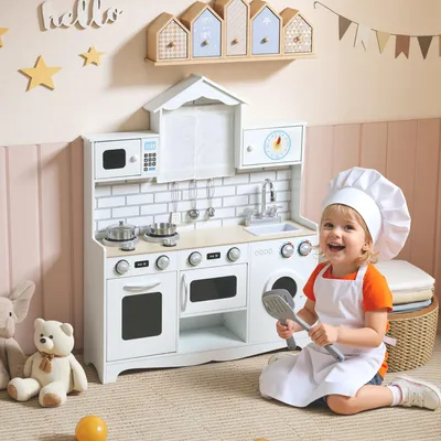 Produktbild von Kinderküche Spielküche für Kinder, mit Ofen, Spüle, Soundfunktion und Zubehör, Kinder Küchen-Spielset für Mädchen und Jungen von 3–6 Jahren, Weiß