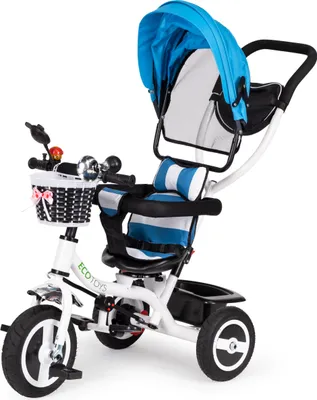 Image de Poussette pivotante à trois roues bleu et blanc Ecotoys