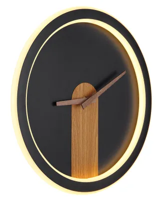 Produktbild von Globo Lighting Wanduhr Metall schwarz matt, Metall Holzoptik dunkel, Acryl opal, Uhr, exkl. Batterie 1x AA 1.5V, Wanduhr mit LED Hintergrundbeleuchtung, ø: 310mm, AL: 55mm, inkl. LED 20W 230V, 2291lm Source, 825lm Output, 3000K