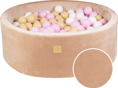 Produktbild von MeowBaby® Runder Ballpool mit Bällen 7cm für ein Kind, 90x30cm/200 Bällen, Cord-Cord-Velours, Sand: pastellrosa/weiß/beige