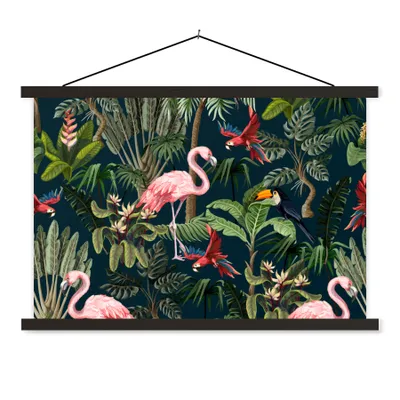 Produktbild von MuchoWow® Textilposter Jungtiere - Muster - Kinder - Flamingo - Papagei - Kinder 150x100 cm mit schwarzem Rahmen - Schlafzimmer