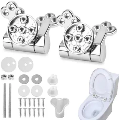 Produktbild von Wc Sitz Scharniere Ersatzteile, Befestigungs-Set für Toilettendeckel mit Absenkautomatik WC Scharnier aus Zinklegierung Universal Ersatzscharnier mit Beschlägen für die Meisten Toilettensitze