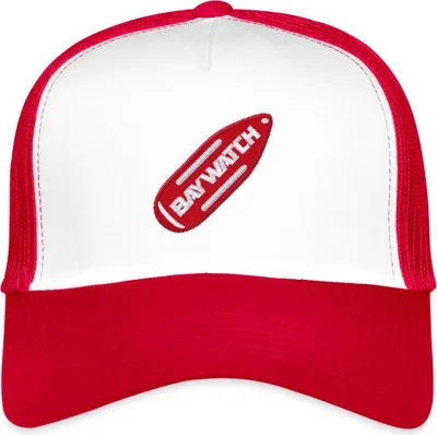 Produktbild von Spreadshirt Baywatch Logo Auf Boje Als Stick-Design Trucker Cap, One size, Weiß/Rot