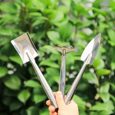 Zdjęcie produktu dla Zestaw kielni ogrodowych 3PCS Mini kielnia ze stali nierdzewnej Widły do chwastów i kielnia do przesadzania Zestaw narzędzi ręcznych dla ogrodników