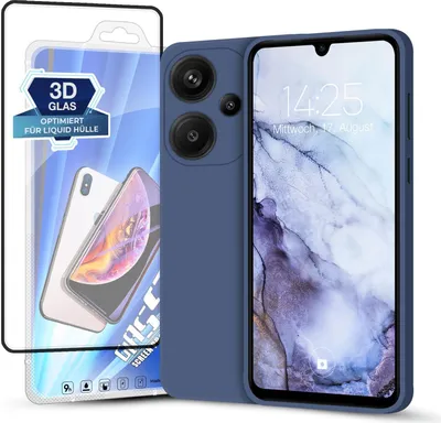 Produktbild von Hülle für Xiaomi Redmi Note 13 Pro+ 5G mit 9H Displayglas Displayschutz Plus Case Cover Bumper Silikon Softgrip Schutzhülle Farbe: Lavendelblau