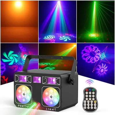 Produktbild von LED Party Licht - DMX Bühnenstrahler - 24W RGBW 4-in-1 Effekt - Strobe & Laser - DMX512 7-Kanal - Sound & Fernbedienung - EU-Stecker