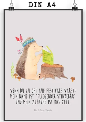 Produktbild von Mr. & Mrs. Panda Bild Igel Federschmuck DIN A4 - Grau Pastell - Geschenk, Abenteuer, Tiere, Kunstdruck, Indianer, Posterdruck, Lagerfeuer, Camping, Wandbild, drucke