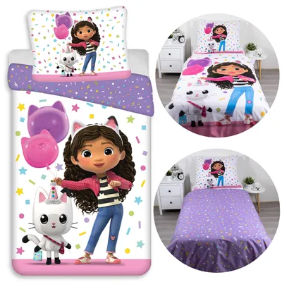 Produktbild von Gabby's Dollhouse doppelseitige Kinderbettwäsche mit Reißverschluss, 100 % Baumwolle, 140 × 200 cm + 70 × 90 cm, ® Standard 100