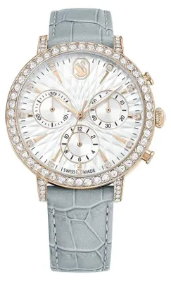 Image de Swarovski Matrix Tennis Chrono Uhr, Schweizer Produktion, Lederarmband, Grau, Champagne-vergoldetes Finish MATRIX CHRONO:LS GRAY/WHT/PCG 5702851