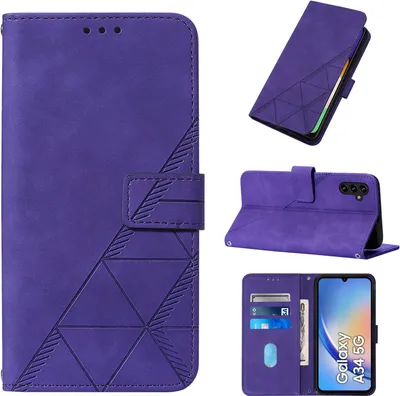 Produktbild von Hülle für Samsung Galaxy A34 5G Prägung Flip Leder Kartenfächer Schutzhülle mit Ständer Lila